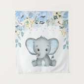 Blauwe bloemen Elephant Nursery Baby Boy Tapestry Wandkleed (Voorkant)