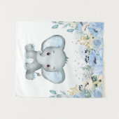 Blauwe bloemen Elephant Nursery Baby Boy Tapestry Wandkleed (Voorkant (horizontaal))
