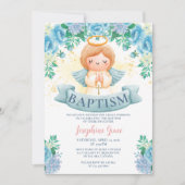 Blauwe bloemen en Angel Baptism Kaart (Voorkant)