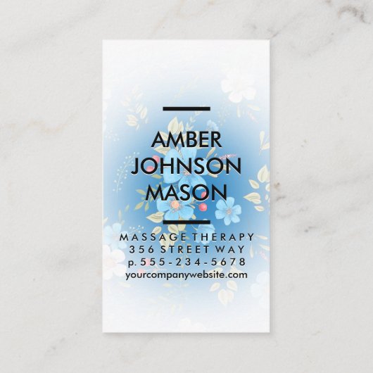 Blauwe bloemen en bladeren Decoratief Patroon Visitekaartje (Achterkant)