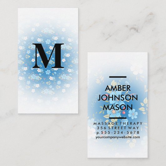 Blauwe bloemen en bladeren Decoratief Patroon Visitekaartje (Voorkant / Achterkant)