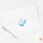 blauwe bloemen en bladeren op een gouden rotsbus ronde sticker (Envelop)