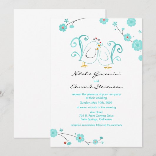 Blauwe bloemen en bloesems kaart (Voorkant / Achterkant)