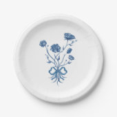 Blauwe bloemen en boogpapier Borden Papieren Bordje (Voorkant)