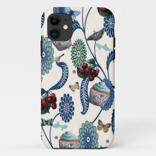 Blauwe bloemen en cupcakes Case-Mate iPhone case (Achterkant)