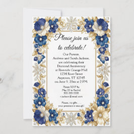 Blauwe Bloemen en Diamanten 75e Verjaardag Kaart