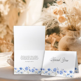 Blauwe Bloemen en Elegante Calligrafie Bedankkaart