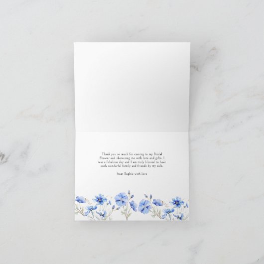 Blauwe Bloemen en Elegante Calligrafie Bedankkaart (Binnen)