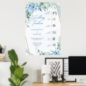 Blauwe bloemen en eucalyptus gouden bruiloft Tijdl Poster (Thuiskantoor)