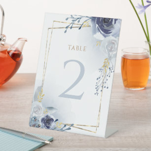 Blauwe bloemen en faux gouden folie Doop Reclamebord Met Voetstuk