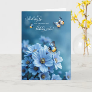 Blauwe Bloemen en Fladderende Vlinders Verjaardag Kaart