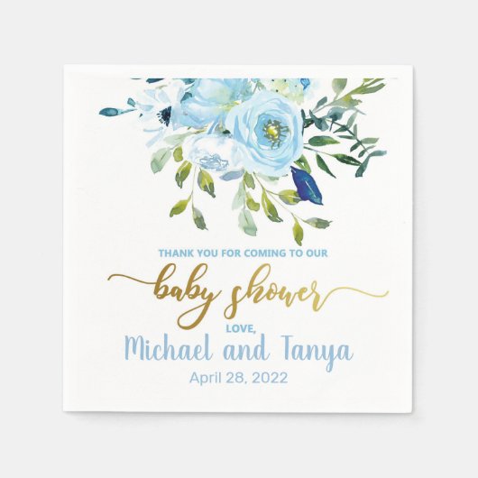 Blauwe bloemen en goudaccenten baby showers luiers servet (Voorkant)