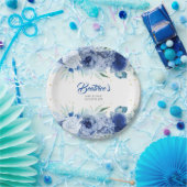 Blauwe Bloemen en Gouden Confetti Baby Shower Papieren Bordje (Feest)