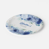 Blauwe Bloemen en Gouden Confetti Baby Shower Papieren Bordje (Gekanteld)