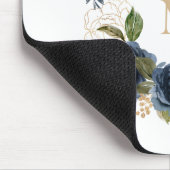 Blauwe bloemen en gouden folie bladeren krans mono muismat (Hoek)