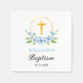 Blauwe bloemen en gouden kruis jongen bloemdoop servet (Voorkant)