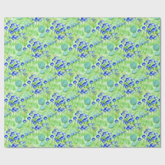 Blauwe bloemen en grijze Natuur Cadeaupapier (Vlak)