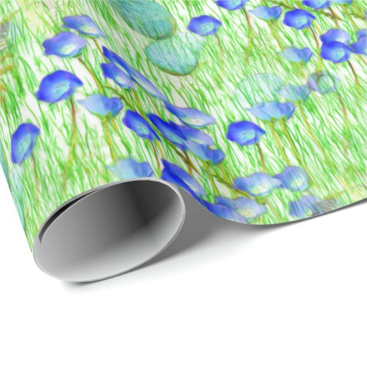 Blauwe bloemen en grijze Natuur Cadeaupapier (Rol Hoek)