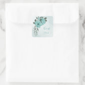 Blauwe bloemen en groene bladeren bruiloft dank u vierkante sticker (Tas)