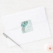 Blauwe bloemen en groene bladeren bruiloft dank u vierkante sticker (Envelop)