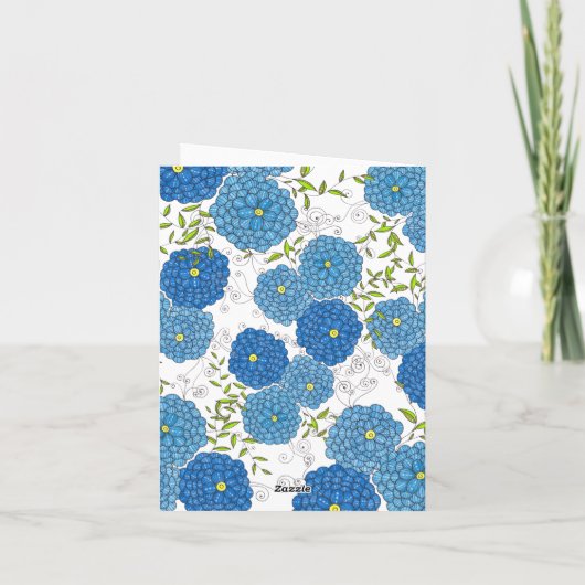  Blauwe Bloemen en Groene Bladeren Moederdag Kaart (Achterkant)