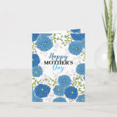  Blauwe Bloemen en Groene Bladeren Moederdag Kaart (Voorkant)