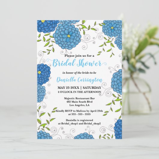  Blauwe Bloemen en Groene Bladeren Vrijgezellenfee Kaart (Staand voorkant)