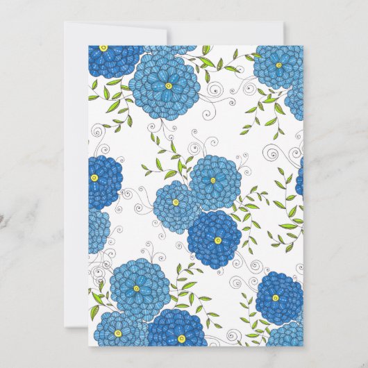 Blauwe Bloemen en Groene Bladeren Vrijgezellenfee Kaart (Achterkant)