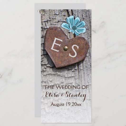 Blauwe bloemen en hart op het programma voor de br programmakaart (Voorkant / Achterkant)