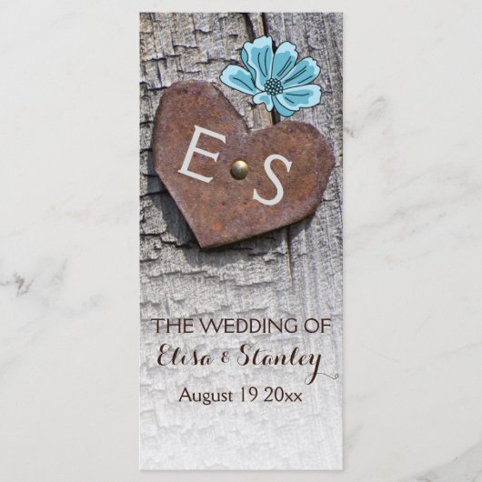 Blauwe bloemen en hart op het programma voor de br programmakaart (Voorkant)