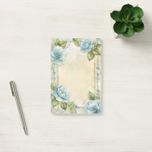 Blauwe bloemen en juwelen post-it® notes (Kantoor)