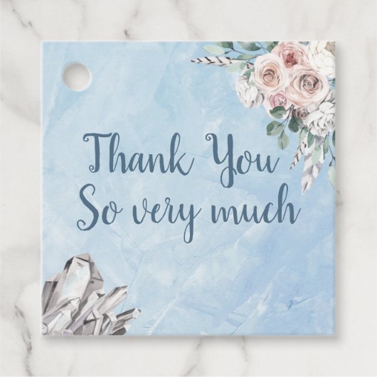 Blauwe Bloemen en Kristallen Bruiloft Bedankjes Labels (Voorkant)