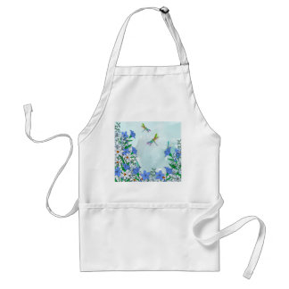 Blauwe bloemen en libellen standaard schort