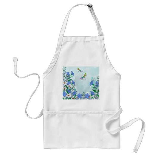 Blauwe bloemen en libellen standaard schort (Voorkant)