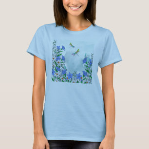 Blauwe bloemen en libellen t-shirt
