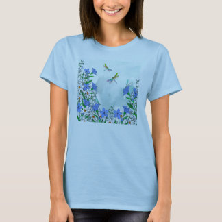Blauwe bloemen en libellen t-shirt