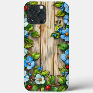 Blauwe bloemen en lieveheersbeestjes Case-Mate iPhone case