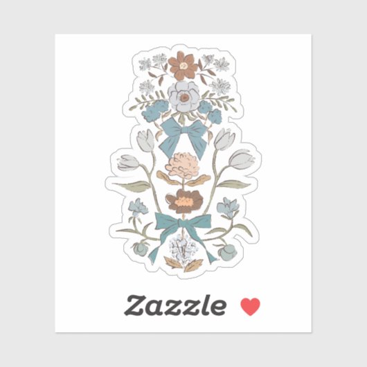 Blauwe bloemen en linten sticker (Vel)