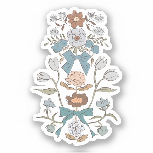Blauwe bloemen en linten sticker (Voorkant)