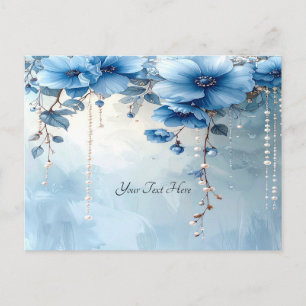 Blauwe Bloemen en Parels Ansichtkaart Briefkaart