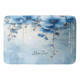 Blauwe Bloemen en Parels Badmat