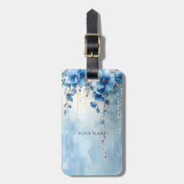 Blauwe Bloemen en Parels Bagage Label