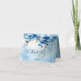 Blauwe Bloemen en Parels Bedankkaart