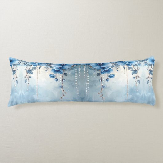 Blauwe Bloemen en Parels Body Kussen (Voorkant)