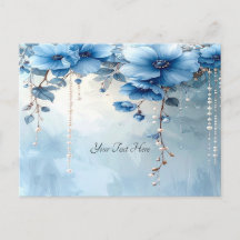 Blauwe Bloemen en Parels Briefkaart