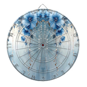 Blauwe Bloemen en Parels Dartbord