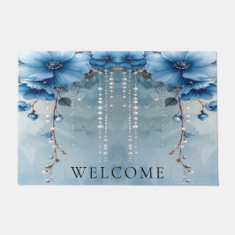 Blauwe Bloemen en Parels Deurmat