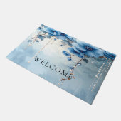 Blauwe Bloemen en Parels Deurmat (Schuin)