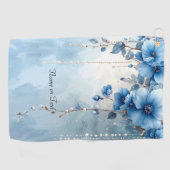 Blauwe Bloemen en Parels Golf Handdoek (Horizontaal)