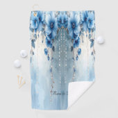 Blauwe Bloemen en Parels Golf Handdoek (Insitu)